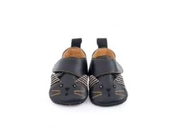 Moulin Roty 666524 - Chaussons Cuir Chat Noir Les Moustaches 6/12 M