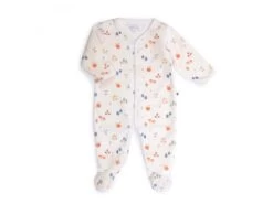 Moulin Roty 675279 - Pyjama 3m Velours Blanc Cassé Impression Cueillette Pomme Des Bois