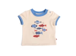 Moulin Roty 719779 - HELIO Tee-shirt 6m Jersey écru Motif Poissons- 6 Mois