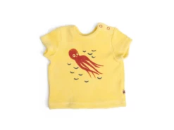 Moulin Roty 719785 - HECTOR Tee-shirt 6m Bouclette éponge Jaune Motif Pieuvre- 6 Mois