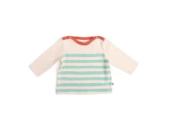 Moulin Roty 719805 - HADRIEN Tee-shirt 18m Jersey écru Et Vert Motif Marinière- 18 Mois